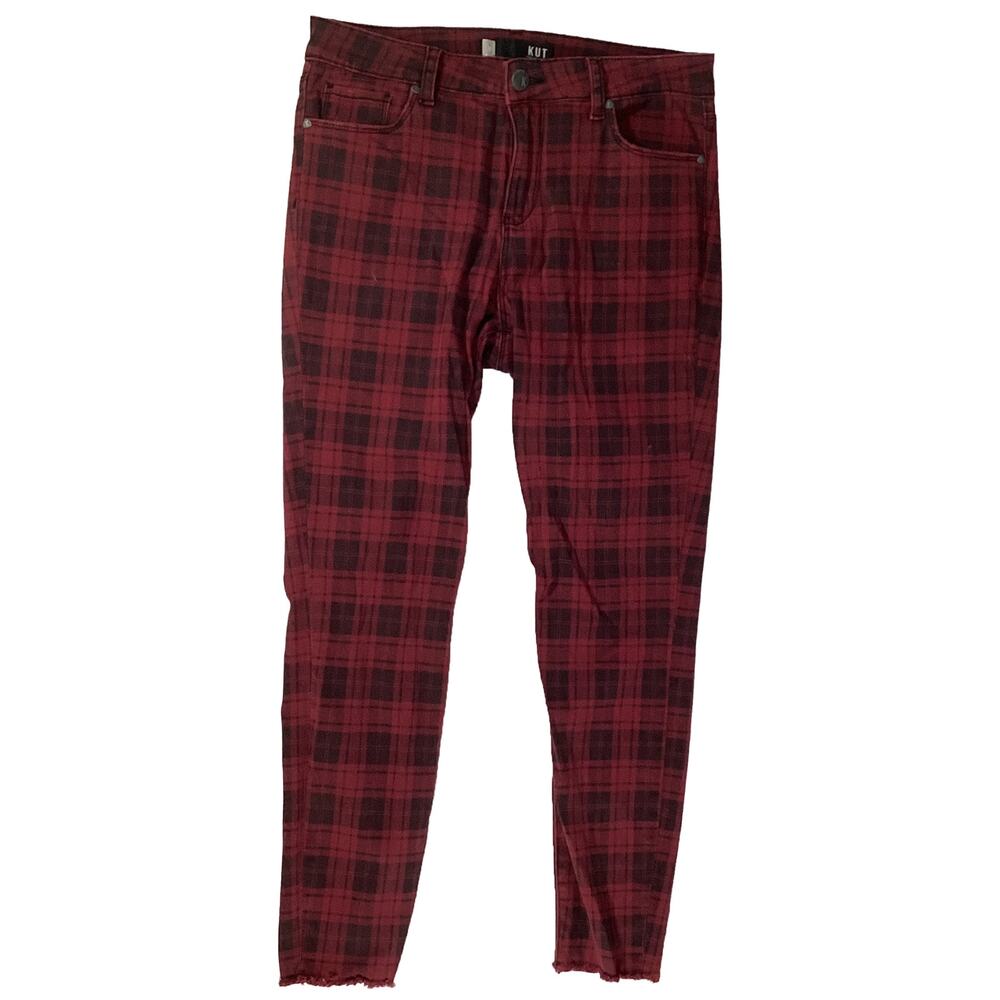 Kut from the Kloth Red Plaid Skinny Pants "Connie" cut